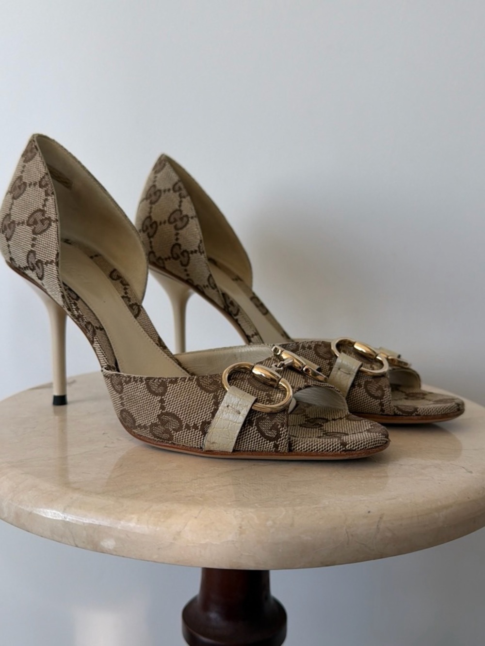 Vintage Gucci GG Canvas Horsebit D’Orsay Heels • Made in Italy